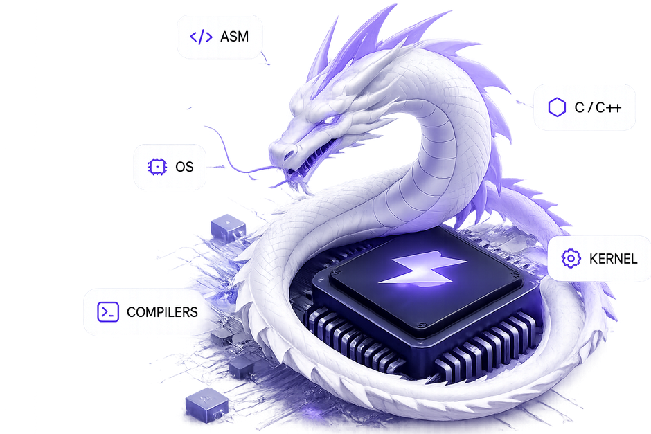 Dragon coiled around a glowing microchip